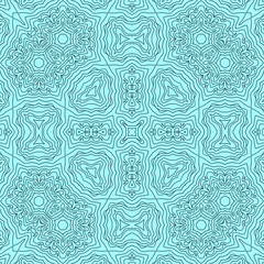 Abstract kaleidoscopic seamless pattern in blue, vector