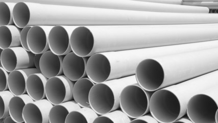 PVC pipes stacked in construction site ,aspect ratio 16:9