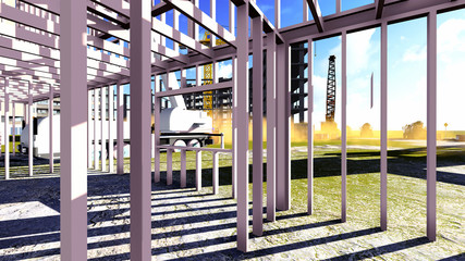 Fototapeta na wymiar Steel structure on construction site