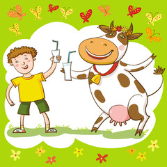 Obraz na płótnie Canvas Szczęśliwy Cow And Boy.