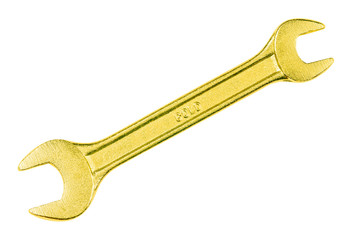 Gold wrench isolated on white background