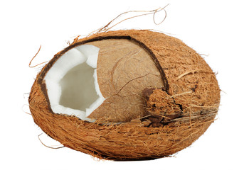 Cracked Coconut Isolated on White Background