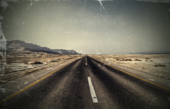 Vintage photo. Road in the desert.