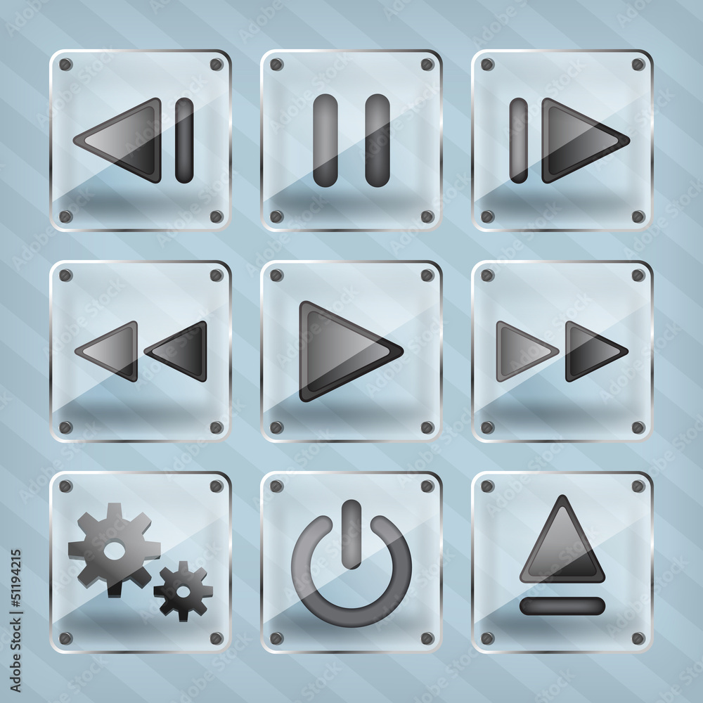 Poster set of stylish transparency multimedia buttons