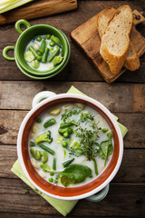 Spring vegetable soup in a pot - obrazy, fototapety, plakaty
