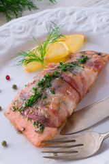 Salmon in the bacon coat