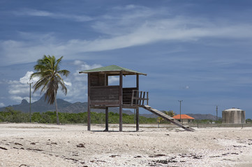 The thrown tower for rescuers on a far beach