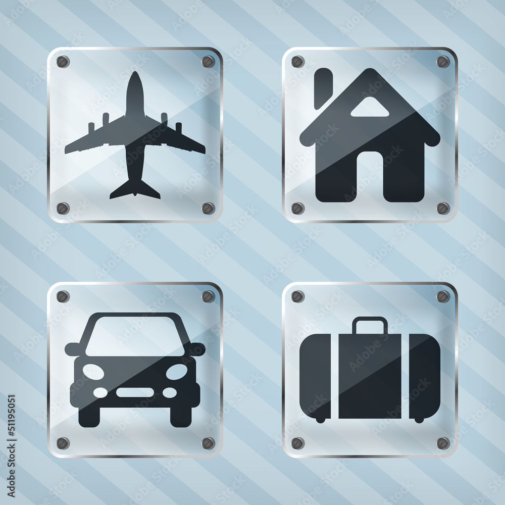 Poster set of transparency travel pointer icons on a striped background