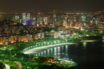 Night view of Flamengo beach and district in Rio de Janeiro