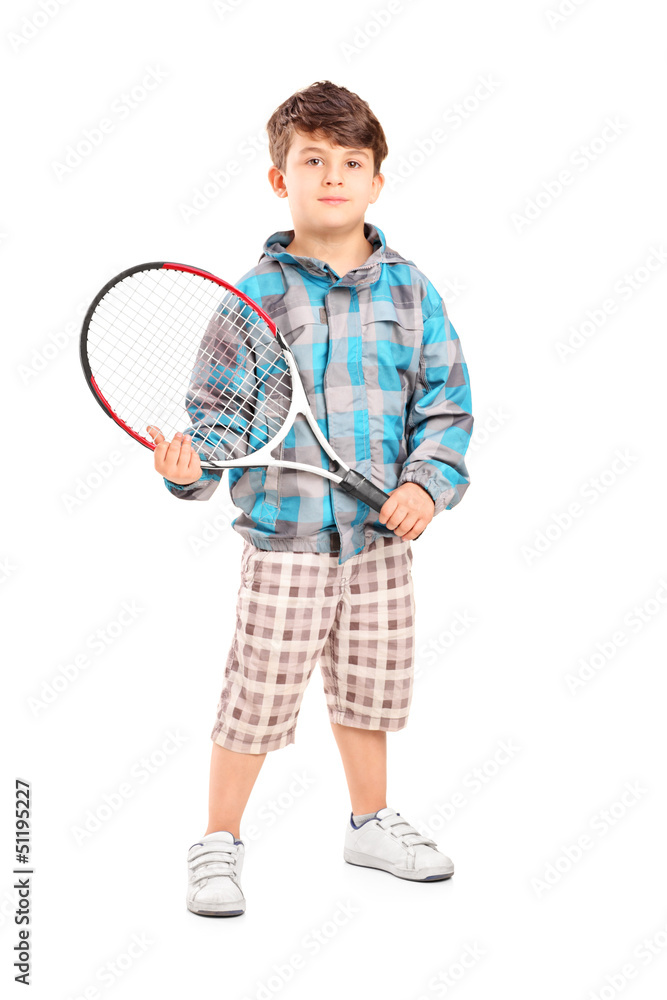 Fototapete Full length portrait of a child holding a tennis racket
