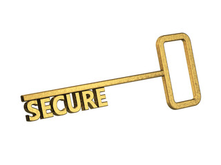 golden key with word secure on a white background