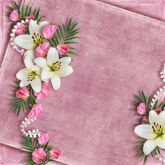 Card for the holiday  with flowers on the abstract background