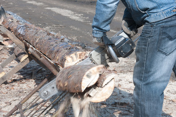 cutting wood for firewood