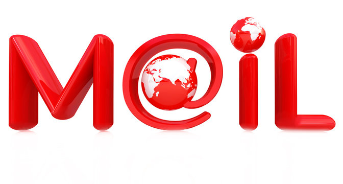 3d illustration of text ' mail' and Earth