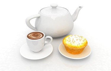 Obraz na płótnie Canvas Appetizing pie and cup of coffee on a white background