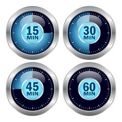 Vector blue glossy timer icons