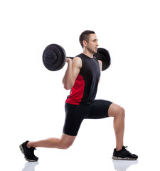 Young man weights training