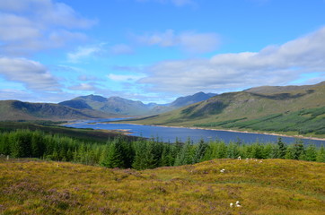 Stone cairns at Loch Loyne in Scotland