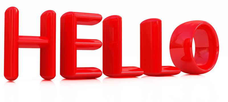 3d red text "hello"