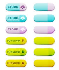 Set of colorful download and cloud computing buttons