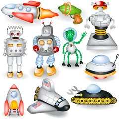 Printed roller blinds Robots retro future icons