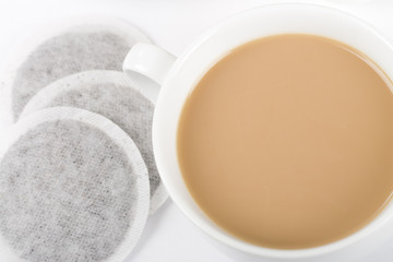 Cup of Tea - Simple cup of tea with milk and tea bags.