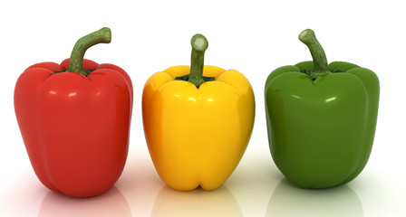 Colorful bell peppers (bulgarian pepper) on a white