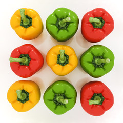 Colorful bell peppers (bulgarian pepper) on a white