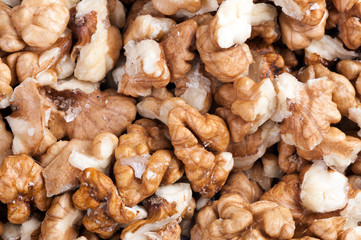 Shelled walnuts close up