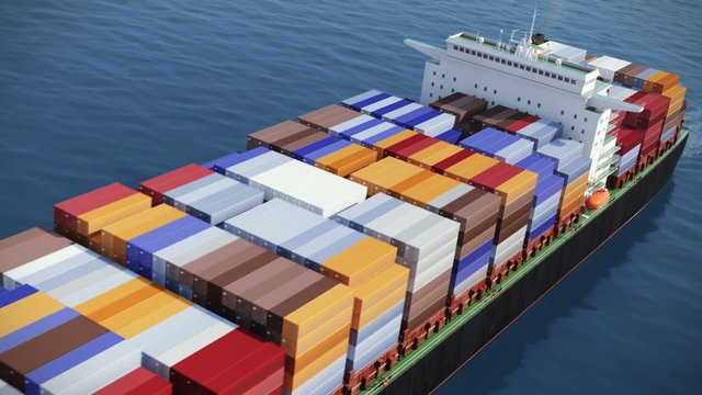 HD 1080p: Aerial shot of container ship in ocean