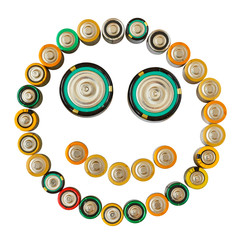Smiling emoticon made from batteries isolated