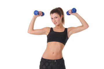 beautiful sporty woman with dumbbells
