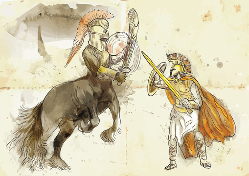 Greek myth and legends (Drawing into vector) - Theseus, Centaur