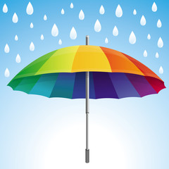 Obraz premium Vector umbrella and rain drops in rainbow colors