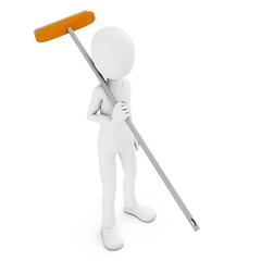 3d man cleaning with broom