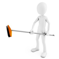 3d man cleaning with broom