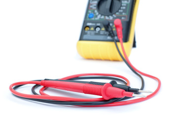 The multimeter test leads from the appliance. Close-up.