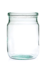 Glass jar half liter empty on a white background.