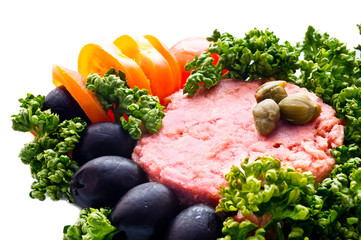 tuna fish with black olives, tomatoes, capperis  and parsley clo