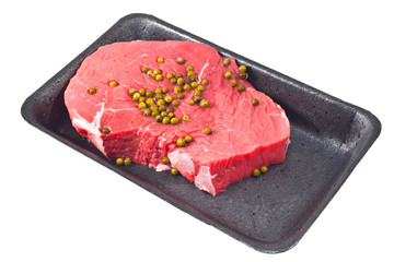 fresh beef plastic plate from supermarket
