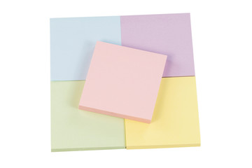 Sticker pad notes in many colors on white background