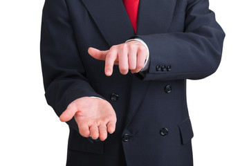Obraz premium businessman pointing his own hand on white. Clipping path