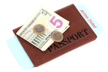 Passport and ticket isolated on white