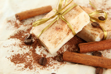Natural handmade soap, on beige background