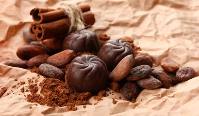 Composition of chocolate sweets, cocoa and  spices