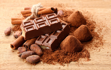 Composition of chocolate sweets, cocoa and  spices