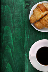 coffee and croissants with copy space