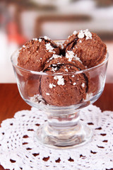 Delicious ice cream on table in cafe