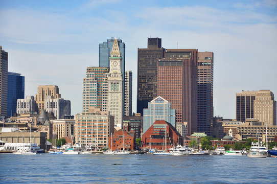 Boston City Skyscrapers, Custom House and Boston Waterfront, USA