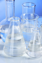 Test tubes on blue background